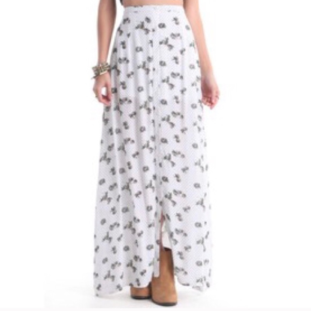 Volcom floral maxi skirt w/ front button up